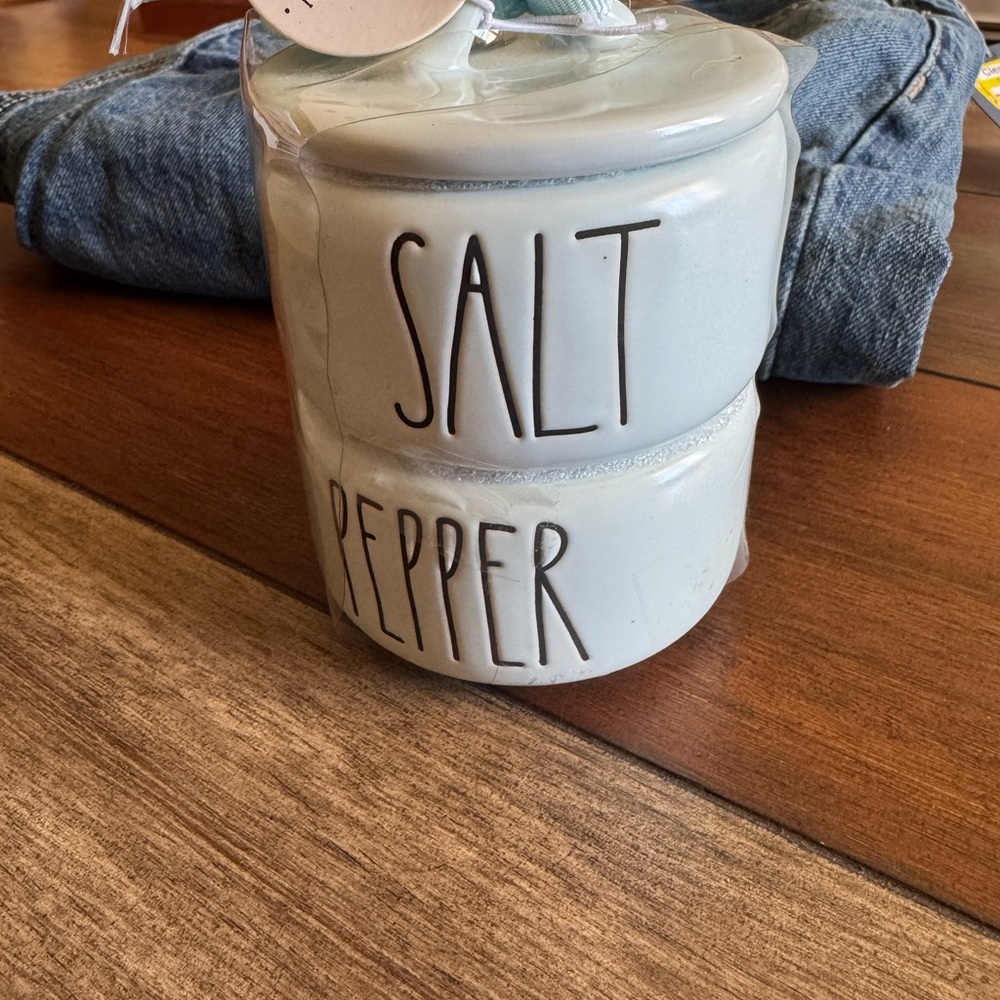 Rae Dunn Light Blue Ceramic Salt and Pepper Container - Picture 2 of 3